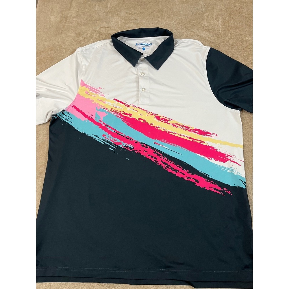 Chubbies The Tennis Champ Performance Polo Shirts Men's 2XL Multi-color S/S EUC